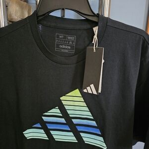 NWT Adidas Men's Black Tee with Blue and Green Accents